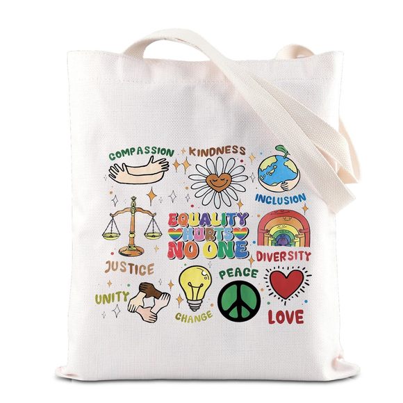 Lgbt Pride Merch Equality Hurts No One Tote Bag Rainbow Lesbian :^) - Picture 1 of 7